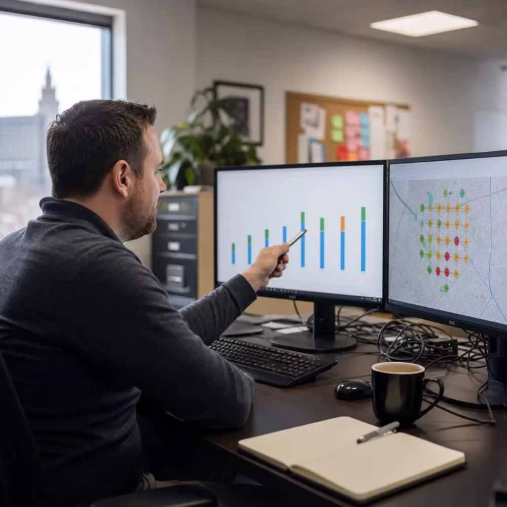 Analyst reviewing a reporting screen